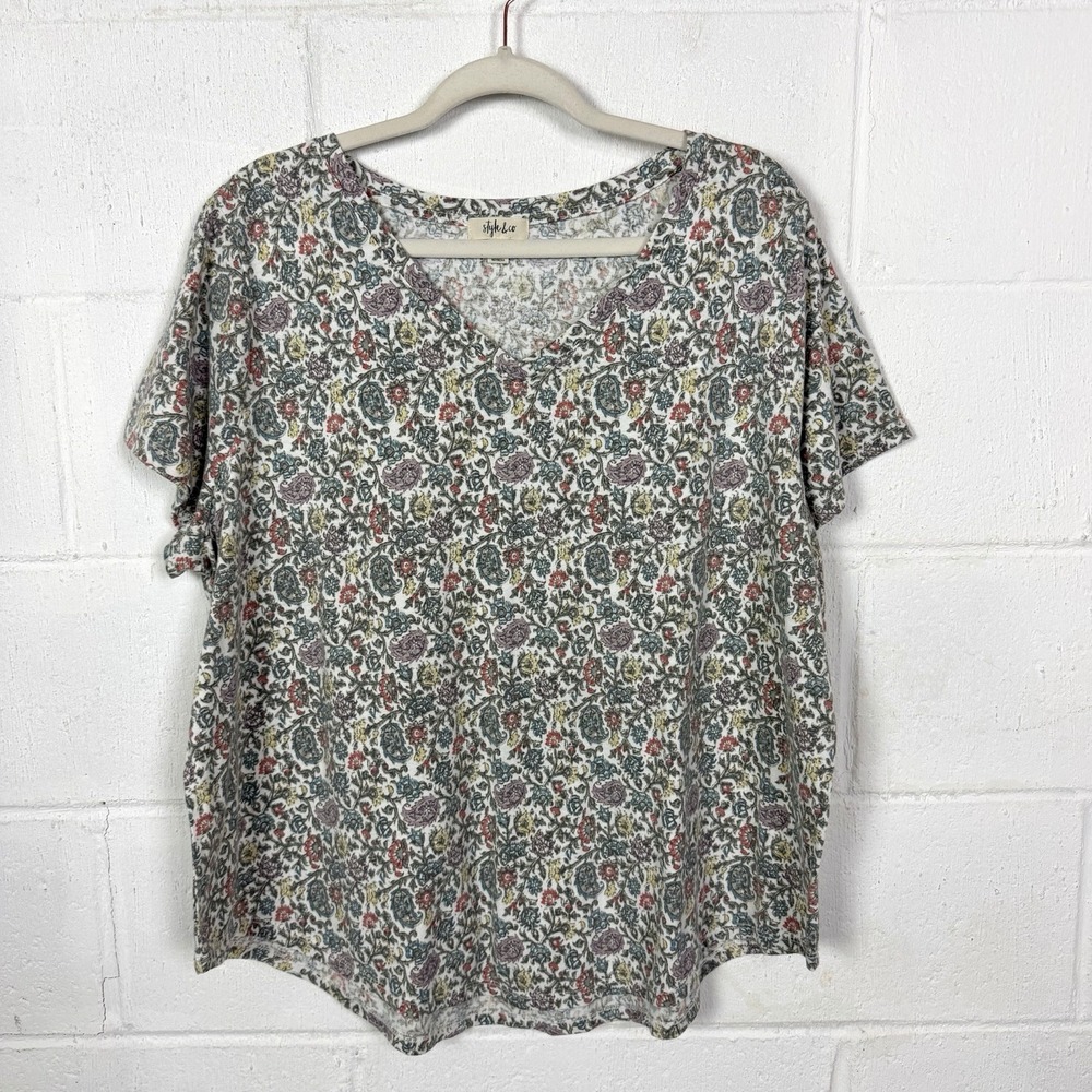 Style & Co Shortsleeve Floral Tee Top Plus Size 3X Soft Casual Weekend Feminine